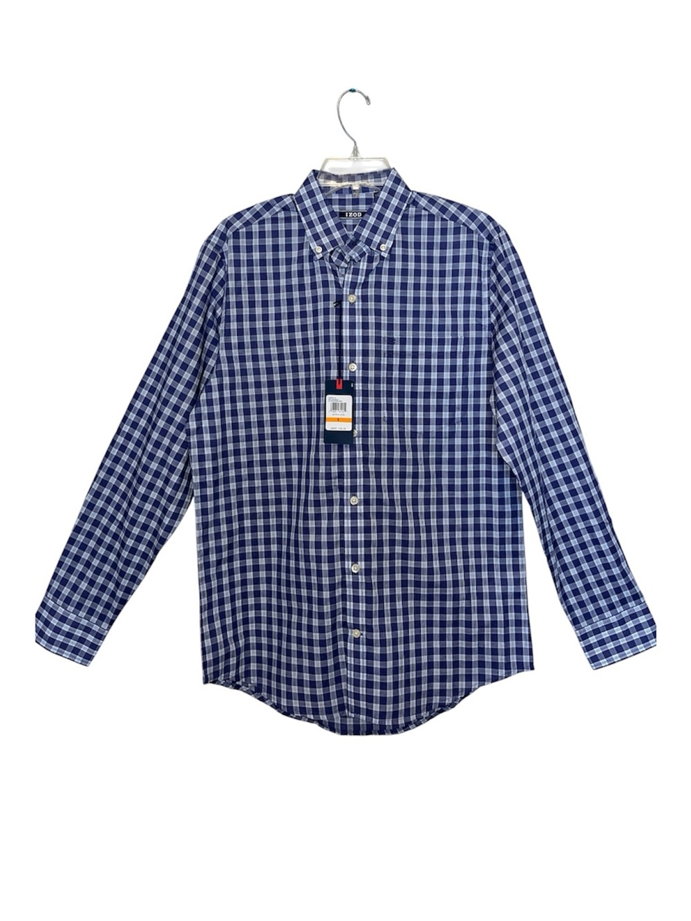 IZOD Premium Essential Men Long Sleeve Button-Down Shirt Blue Checked Size S